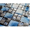 Blue Iridescent Foil Silver Chrome Metal Mosaic Wall Tile