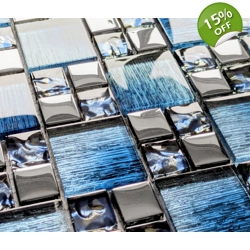 Blue Iridescent Foil Silver Chrome Metal Mosaic Wall Tile