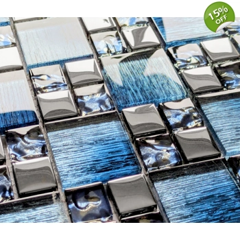 Blue Iridescent Foil Silver Chrome Metal Mosaic Wall Tile