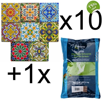 10x Set of 8 Moroccan Arabic Mosaic Wall Tile + Grout Brown Grout