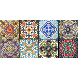 Pre-Order Set of 8 Multi Colour Moroccan Arabic 10cm Square Ceramic Wall Tiles