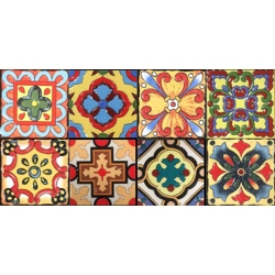 Pre-Order Set of 8 Multi Colour Spanish Moroccan Arabic 10cm Square Ceramic Wall Tiles