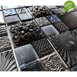 Ancient Stone Metal Glass High Relief 3D Mosaic Wall Tile