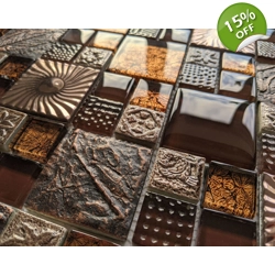 Ancient Nature Textured Stone Glass Metal Copper Brown Mosaic Wall Tile