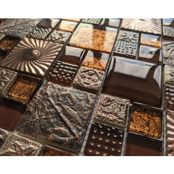 Ancient Nature 3D Stone Glass Metal Copper Mosaic Wall Tile