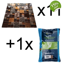 11x Ancient Nature Stone Metal Glass Copper Mosaic Wall Tile Plus Brown Grout