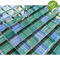 Blue Green Humbug Stripe Glass Square Mosaic Wall Tile