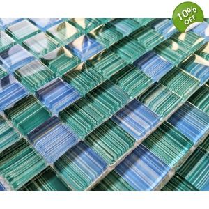 Blue Green Humbug Stripe Glass Square Mosaic Wall Tile
