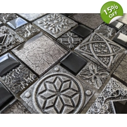 Celtic Anglo Saxon Ancient Stone Metal Glass Grey Black Mosaic Wall Tile