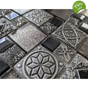 Celtic Anglo Saxon Ancient Stone Metal Glass Grey Black Mosaic Wall Tile