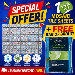 11x Classic Moroccan Multi Colour Turkish Arabic Boho Mosaic Wall Tile + Grout