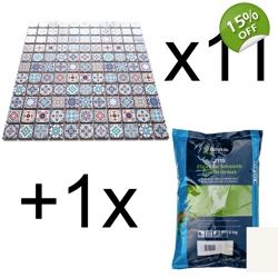 11x Classic Moroccan Multi Colour Turkish Arabic Mosaic Wall Tile + Grout