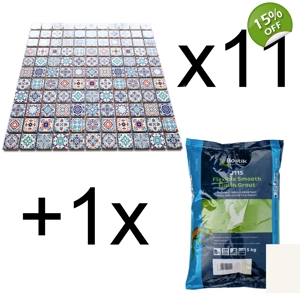 11x Classic Moroccan Multi Colour Turkish Arabic Mosaic Wall Tile + Grout