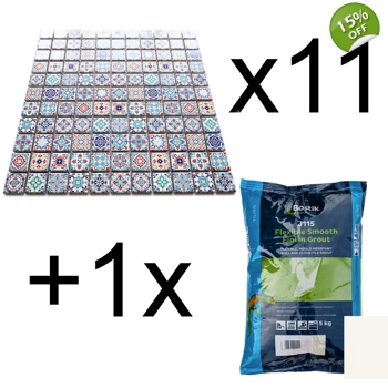 11x Classic Moroccan Multi Colour Turkish Arabic Mosaic Wall Tile + Grout