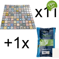 11x Multi Colour Traditional Moroccan Ceramic Mosaic Wall Tile + Grout