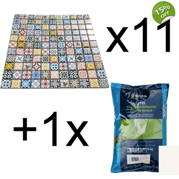 11x Multi Colour Traditional Moroccan Ceramic Mosaic Wall Tile + Grout