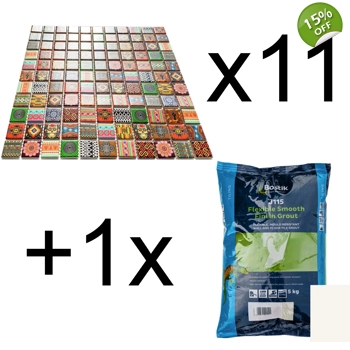 11x Ethnic Moroccan African Indian Aboriginal Mosaic Wall Tile + Grout