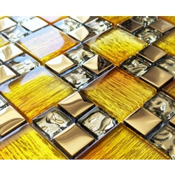 Luxury Gold Iridescent Glass Foil & Metal Square Mosaic Wall Tile
