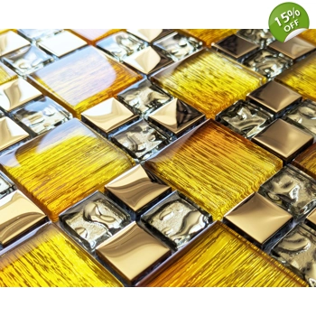 Luxury Gold Iridescent Glass Foil & Metal Square Mosaic Wall Tile