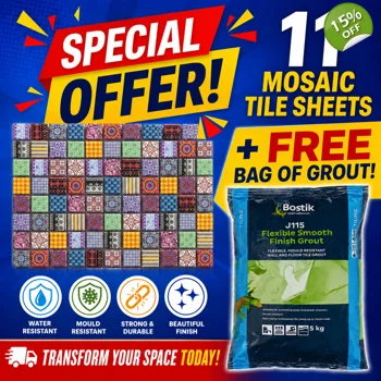 11x Moroccan Indian Boho Asian Ethnic Mosaic Wall Tile + Grout