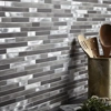 Silver Grey Turned Brushed Steel Metal Long Rectangle Mosaic Wall Tile