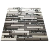 Silver Chrome Metal Glass Long Grey Stone Rectangle Mosaic Wall Tile