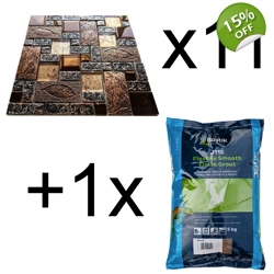 11x Nature Stone Metal Glass Copper Mosaic Wall Tile Plus Brown Grout