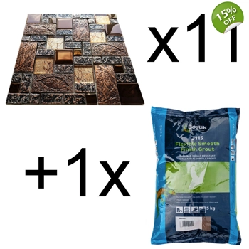 11x Nature Stone Metal Glass Copper Mosaic Wall Tile Plus Brown Grout