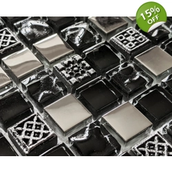 Black Ancient Pattern Silver Chrome Square Mosaic Wall Tile