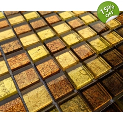 Copper Gold Foil Backed Square Brown Red Mosaic Wall Tile