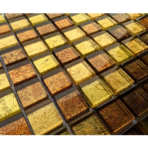 Copper Gold Foil Backed Square Brown Red Mosaic Wall Tile