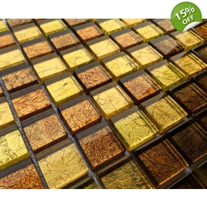 Copper Gold Foil Backed Square Brown Red Mosaic Wall Tile