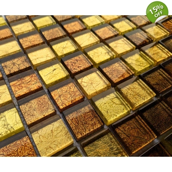 Copper Gold Foil Backed Square Brown Red Mosaic Wall Tile