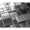 Black Silver Grey Foil Glass Brushed Steel Metal Mosaic Wall Tile