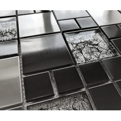 Black Silver Grey Foil Glass Brushed Steel Metal Mosaic Wall Tile