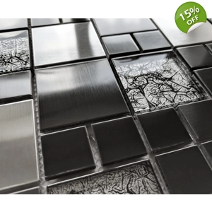 Black Silver Grey Foil Glass Brushed Steel Metal Mosaic Wall Tile