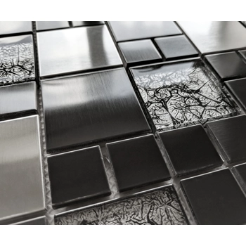 Black Silver Grey Foil Glass Brushed Steel Metal Mosaic Wall Tile