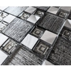 Silver Grey Textured Glass Brushed Steel Square Mosaic Wall Tile