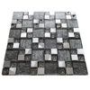 Silver Grey Textured Glass Brushed Steel Square Mosaic Wall Tile