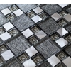 Silver Grey Textured Glass Brushed Steel Square Mosaic Wall Tile