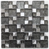 Silver Grey Textured Glass Brushed Steel Square Mosaic Wall Tile