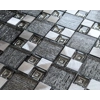 Silver Grey Textured Glass Brushed Steel Square Mosaic Wall Tile