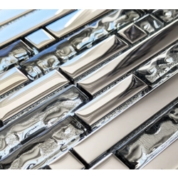 Pre-Order Long Chrome Rectangle Silver Grey Metal Glass Mosaic Wall Tile