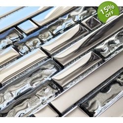 Long Chrome Rectangle Silver Grey Metal Glass Mosaic Wall Tile