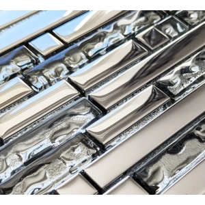 Long Chrome Rectangle Silver Grey Metal Glass Mosaic Wall Tile