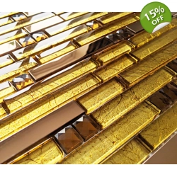 Copper Gold Foil Glass Metal Long Rectangle Mosaic Wall Tile