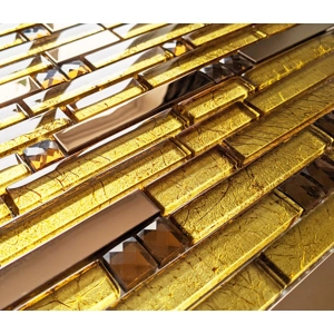 Copper Gold Foil Glass Metal Long Rectangle Mosaic Wall Tile