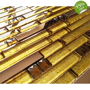 Copper Gold Foil Glass Metal Long Rectangle Mosaic Wall Tile