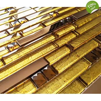 Copper Gold Foil Glass Metal Long Rectangle Mosaic Wall Tile