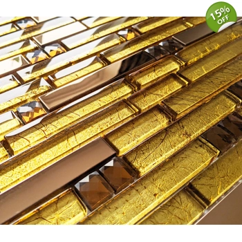 Copper Gold Foil Glass Metal Long Rectangle Mosaic Wall Tile
